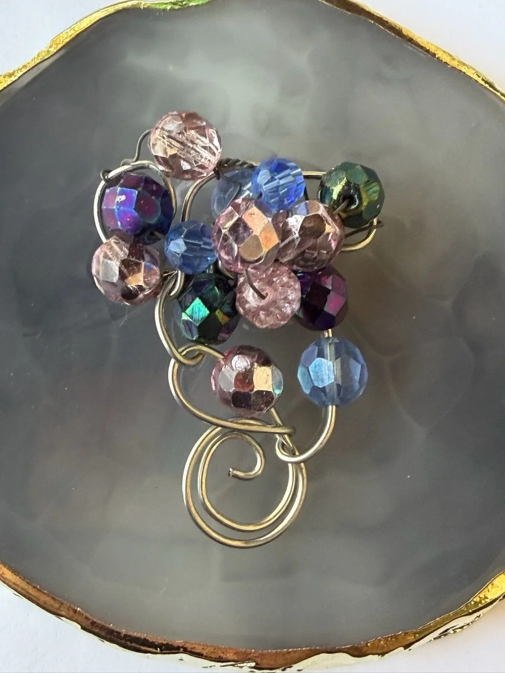 Multicolor Faceted Bead Brooch Wire Wrapped Abstract Artisan Statement Pin